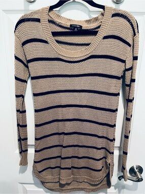 Papermoon Beige and Black Striped Scoop Neck Sweater